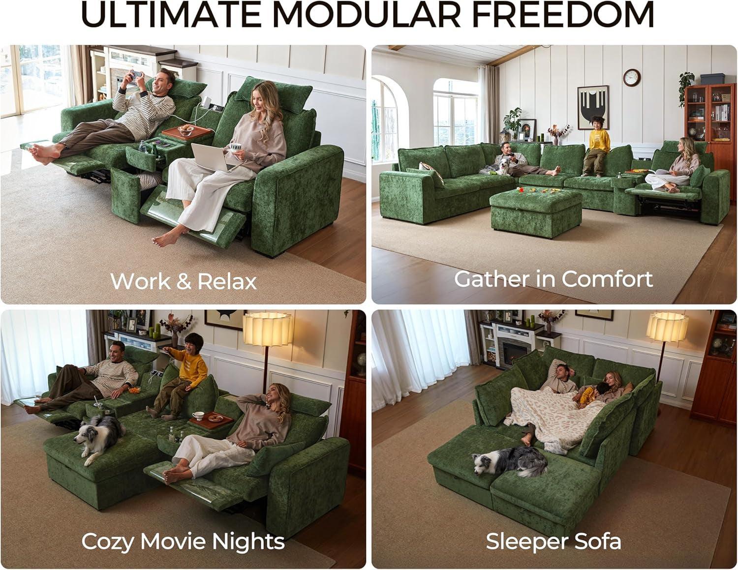 102.8 Inch White Power Recliner Sofa With Headrest And USB Charging Storage Ottoman-3