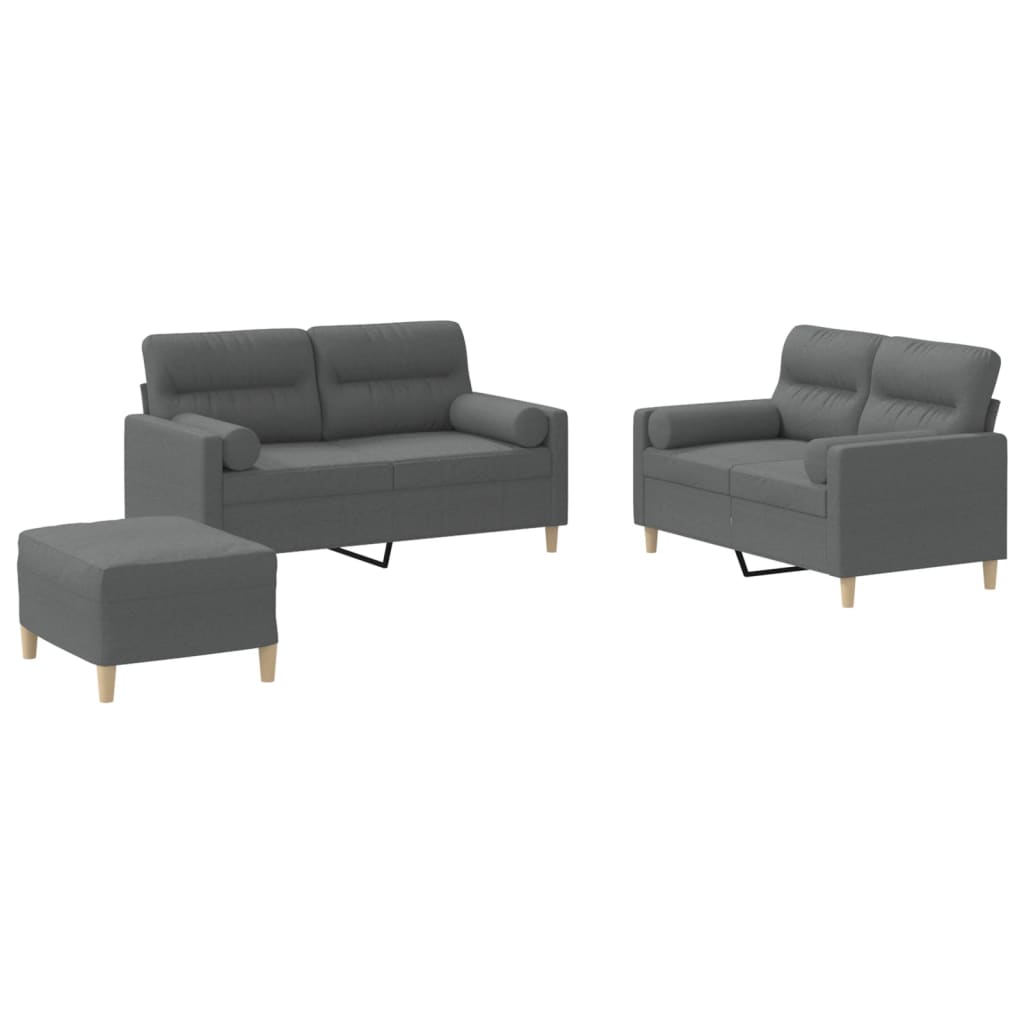 NNEVL 3 Piece Sofa Set with Pillows Dark Grey Fabric-1