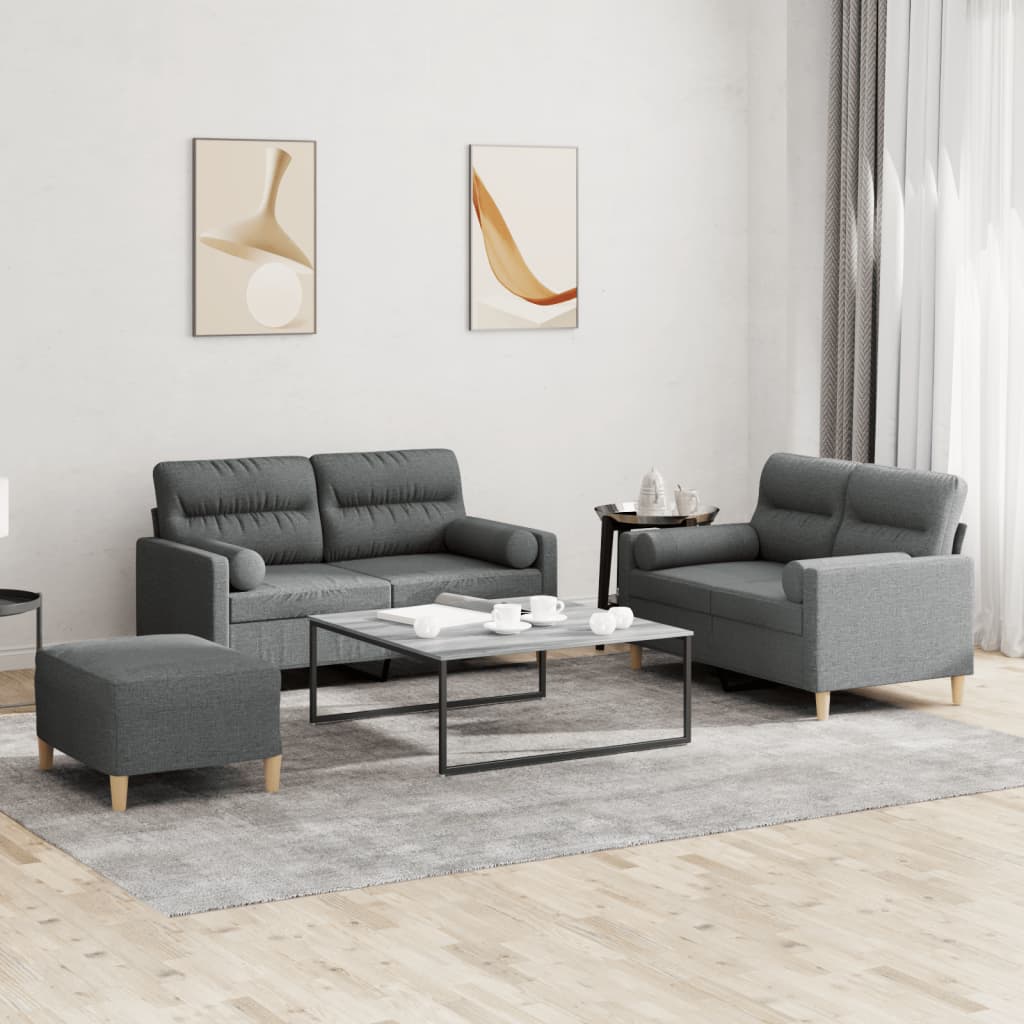 NNEVL 3 Piece Sofa Set with Pillows Dark Grey Fabric-0