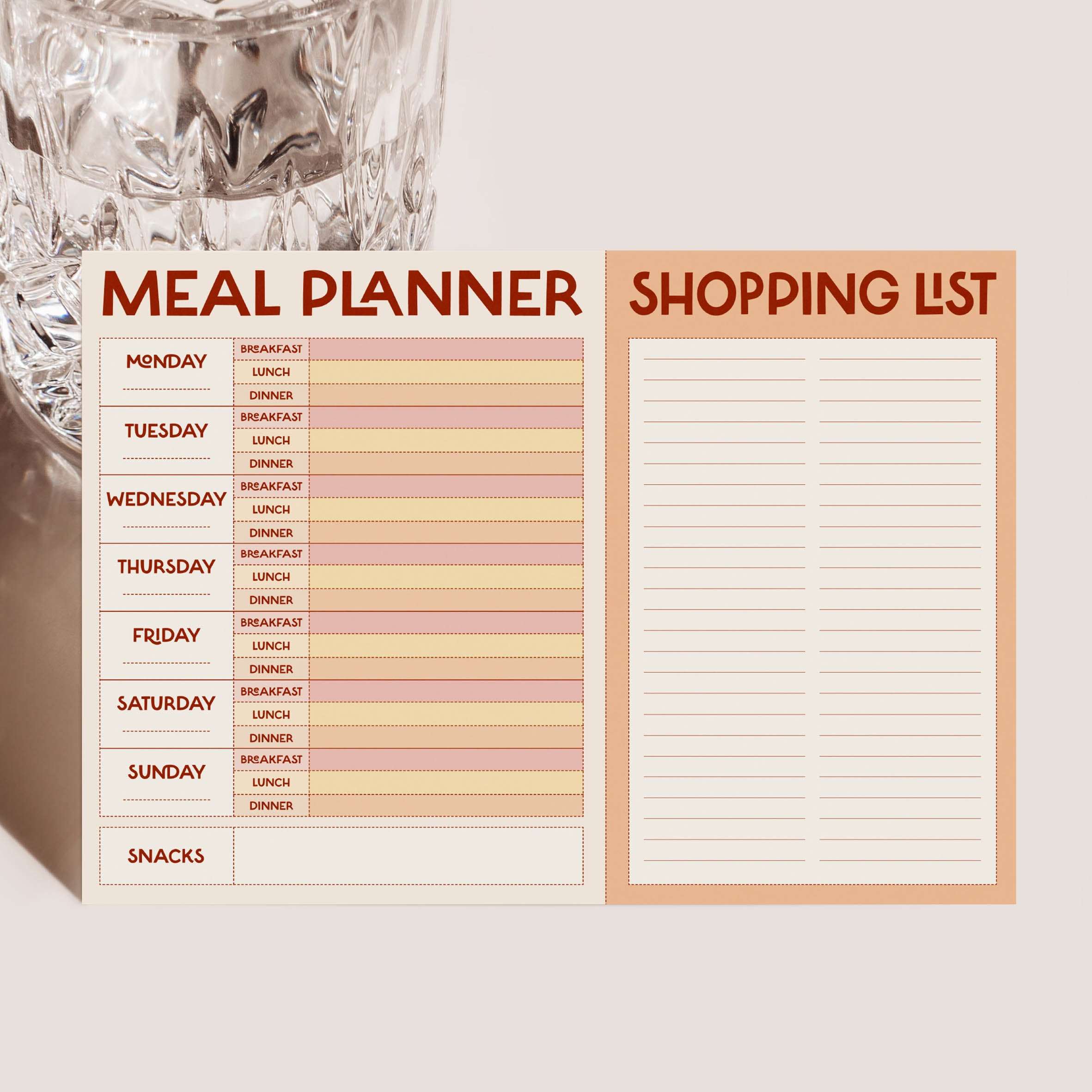 Minimal Stylish Weekly Meal Planner & Shopping List Notepad | A4 Grocery Planner | Meal Prep Planner