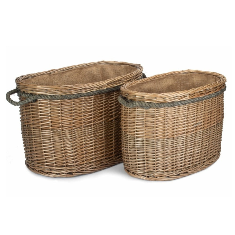 Oval Rope Handled Wicker Log Basket