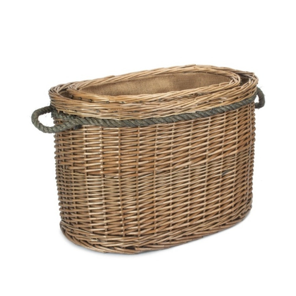 Oval Rope Handled Wicker Log Basket
