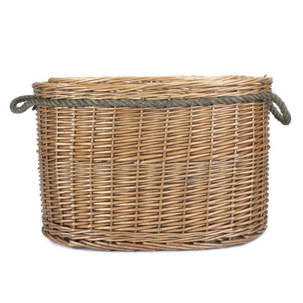 Oval Rope Handled Wicker Log Basket