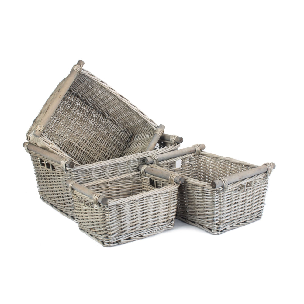 Grey Wash Wooden Handled Wicker Storage Basket-6