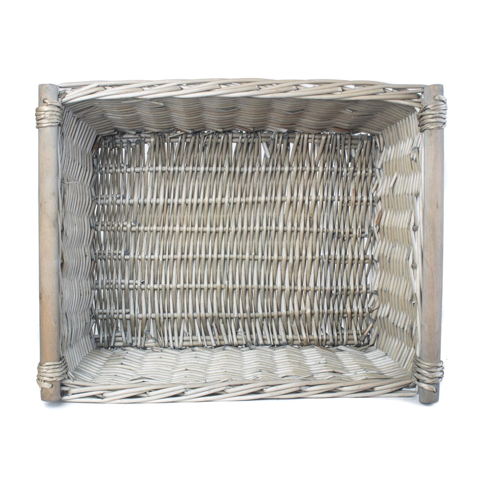 Grey Wash Wooden Handled Wicker Storage Basket-3