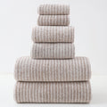 NNEDSZ Luxury Cotton Striped Towel Set - 6 Piece Set (2 Hand Towels, 2 Bath Towels, 2 Washcloths), Ultra Soft and Absorbent  (Brown)-0