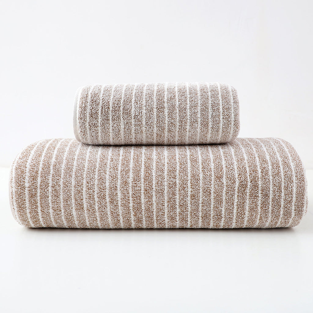 NNEDSZ Luxury Cotton Striped Towel Set - 6 Piece Set (2 Hand Towels, 2 Bath Towels, 2 Washcloths), Ultra Soft and Absorbent  (Brown)-1