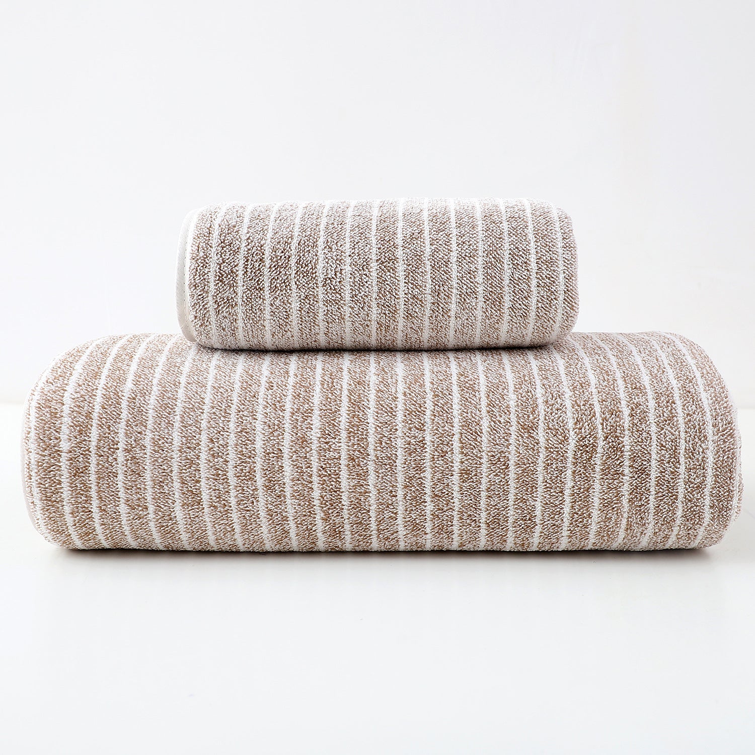 NNEDSZ Luxury Cotton Striped Towel Set - 6 Piece Set (2 Hand Towels, 2 Bath Towels, 2 Washcloths), Ultra Soft and Absorbent  (Brown)-1