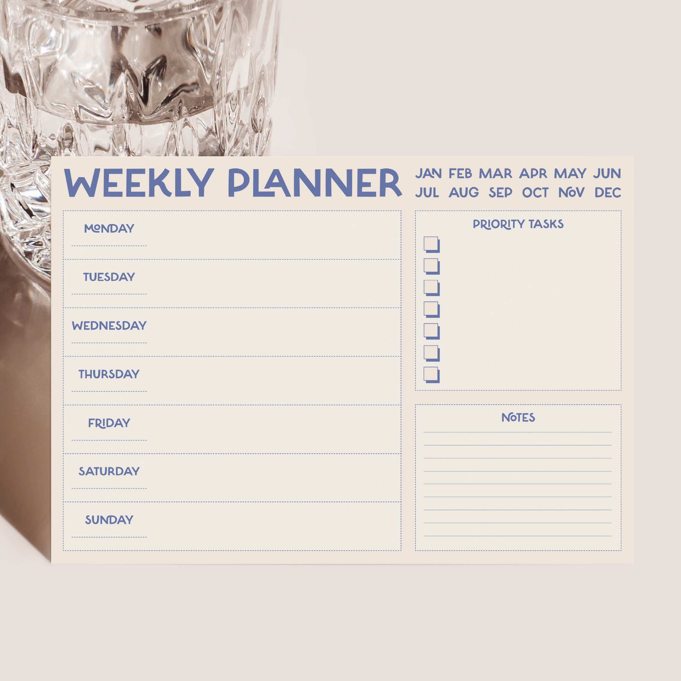 A4 Weekly Planner Pad | Modern Desk Organiser | Stylish Minimal Daily To Do List Desk Pad