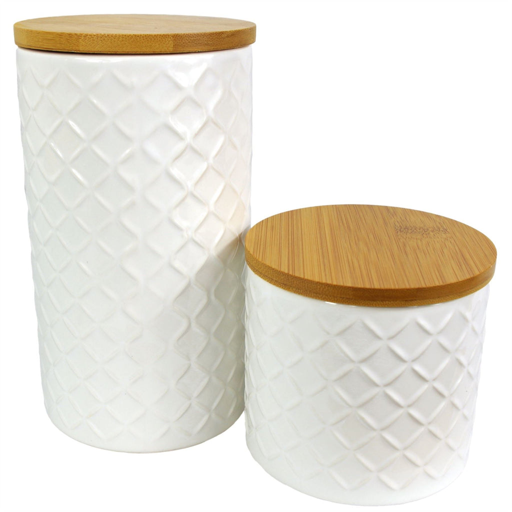 Ceramic Storage Jars Kitchen Canisters Lids Cream 18cm Set 2-0